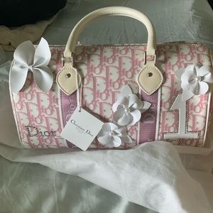 Pink and white Christian Dior Boston bag